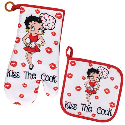 Oven Mitt And Potholder Set - Betty Boop, "Kiss the Cook"