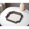 HomeRoots 23" Brown Hexagonal Wood and Mirrored Glass Serving Tray With Handles - 2 of 4