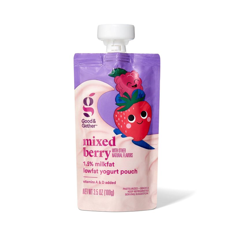 Mixed Berry Lowfat Kids&#39; Yogurt - 4ct/3.5oz Pouches - Good &#38; Gather&#8482;, 2 of 4