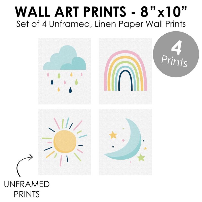 Big Dot of Happiness Colorful Children's Decor - Unframed Rainbow, Cloud, Sun, and Moon Linen Paper Wall Art - Set of 4 - Artisms - 8 x 10 inches, 5 of 8