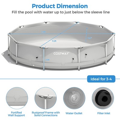Gray Round Above Ground Swimming Pool with Iron Frame and Pool Cover
