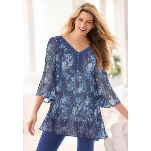 Woman Within Embellished Pleated Blouse - 1 of 4