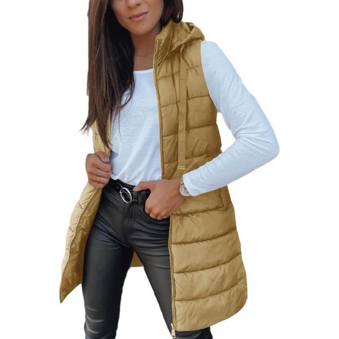 Женские жилеты Imily Bela Oversized Hooded Puffer Vest Long Sleeveless Quilted Winter Outerwear for Women Brown M