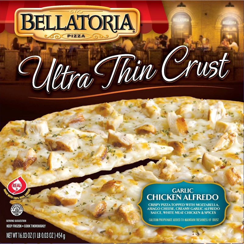 Bellatoria Ultra Thin Crust Garlic Chicken Alfredo Frozen Pizza - 16.03oz, 1 of 4