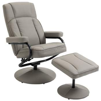 HOMCOM Swivel Recliner, Manual PU Leather Armchair with Ottoman Footrest for Living Room, Office, Bedroom