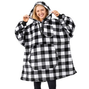 PAVILIA Faux Shearling Wearable Blanket Hoodie, Cozy Oversized Hooded Sweatshirt Adults, Warm Fleece Big Pocket - 1 of 4