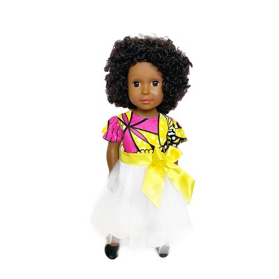 Ikuzi Dolls Pink & Yellow Dress Doll with Black Hair 18" Fashion Doll