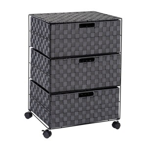 Honey-Can-Do 3 Drawer Woven Organizer with Wheels: Black Steel Frame, Decorative Storage, Plastic Drawers, 26" Height - 1 of 4