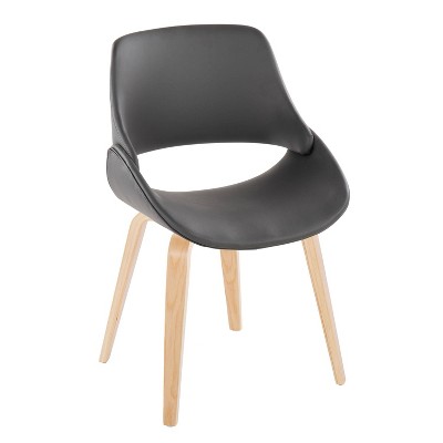 Set of 2 Grey Faux Leather and Natural Wood Side Chairs