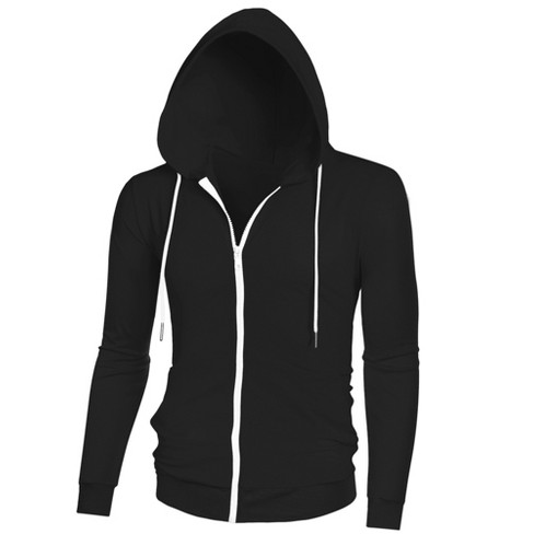 Slim black knit zip out store hood blazer