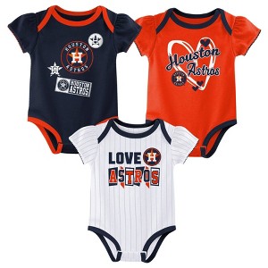 MLB Houston Astros Infant Girls' 3pk White Bodysuit - 1 of 4