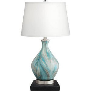 360 Lighting Cirrus Modern Accent Table Lamp with Square Black Marble Riser 22" High Blue Gray Drum Shade for Bedroom Living Room Office House Home - 1 of 4