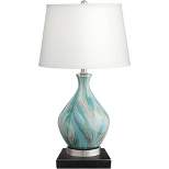 360 Lighting Cirrus Modern Accent Table Lamp with Square Black Marble Riser 22" High Blue Gray Drum Shade for Bedroom Living Room Office House Home