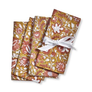 TAG Mia Block Print Cotton Machine Washable Napkin Set of 4 - 1 of 3
