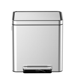 Rectangular Stainless Steel Pedal Trash Can with Removable Inner Bucket, Dual Kitchen Garbage Cans - 1 of 4