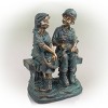 Alpine Corporation 16" Polyresin Girl and Boy with Dog Sitting on Bench Sculpture Bronze: Durable Outdoor Decor, Magnesium Oxide, Rust-Resistant - 4 of 4