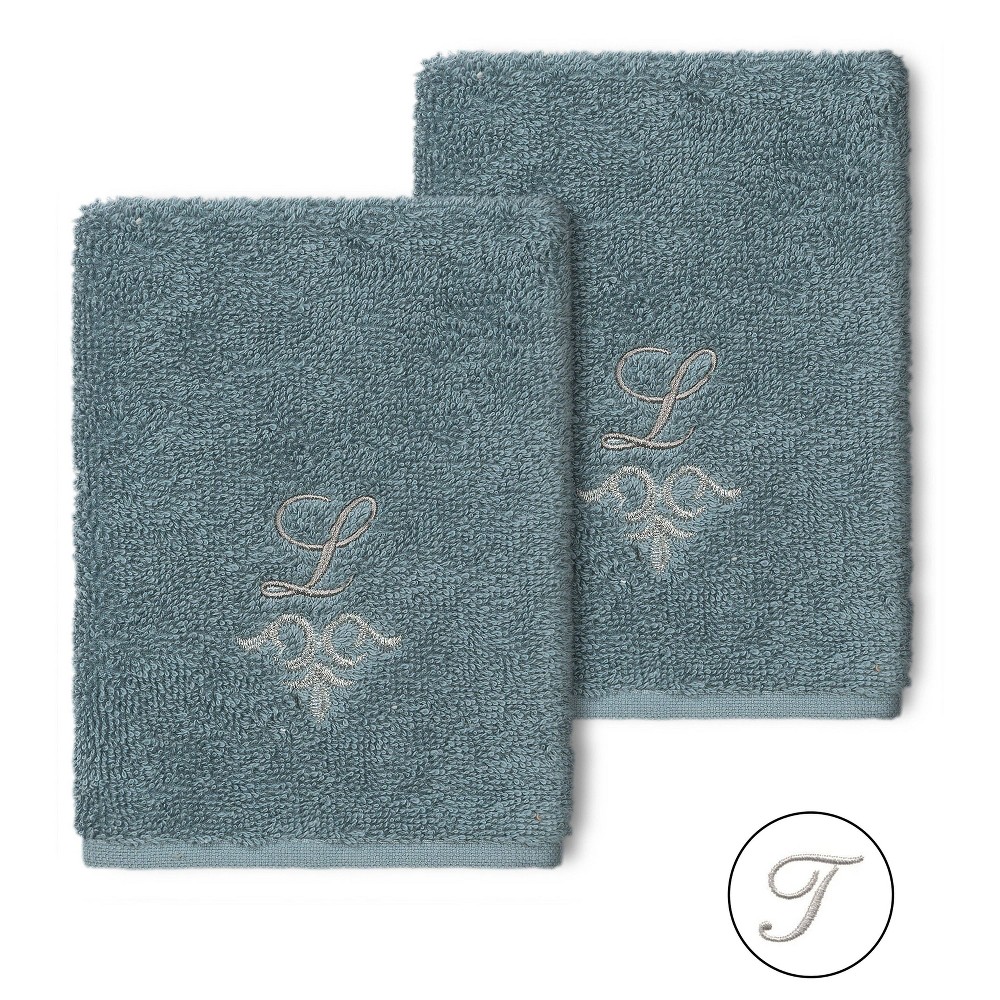 Photos - Towel Set of 2 Monogrammed Washcloths Teal/T - Linum Home Textiles