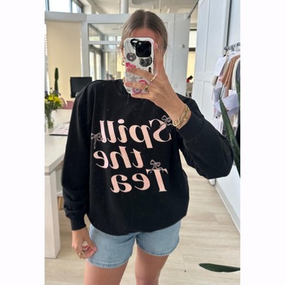 Grayson Threads - Women's Black Spill The Tea Glitter Ink Crewneck Pullover