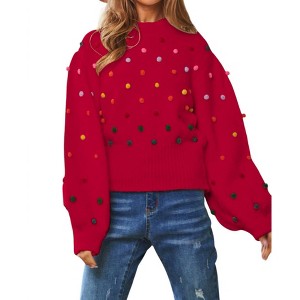 Women's Party Isn't Over Pom Sweater - DAVI & DANI - 1 of 4