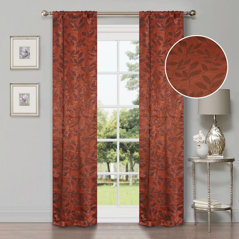 Modern Bohemian Leaves Room Darkening Blackout Curtains, Set of 2 by Blue Nile Mills, 1 of 4