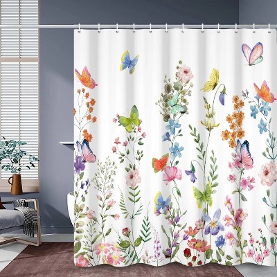 LunaLulinlk Floral and Butterfly Shower Curtain