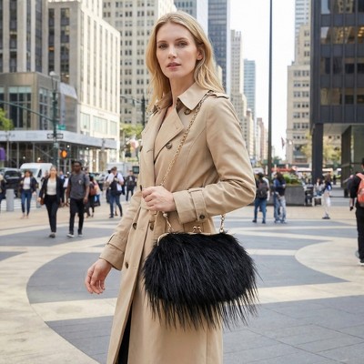 INSPIRE CHIC Clutch Purse for Women Fluffy Feather Crossbody Pearl Handbag with Chain 11*2.8*5.1 inches Light khaki — фото 3