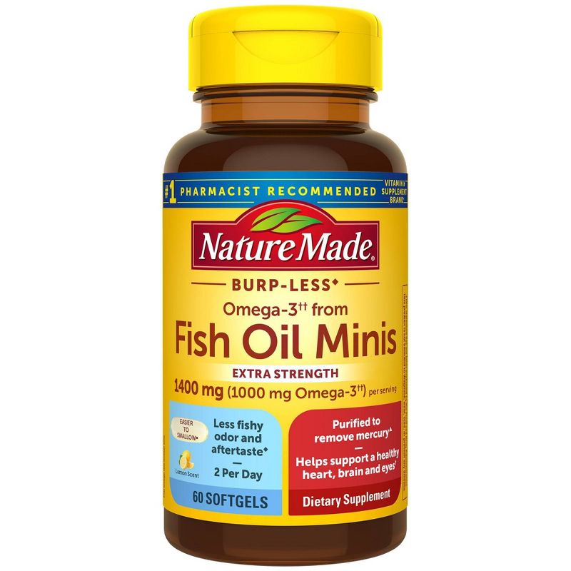Nature Made Fish Oil Minis Extra Strength Burp-less 1400mg Softgels with 1000mg Omega 3 - 60ct, 1 of 11