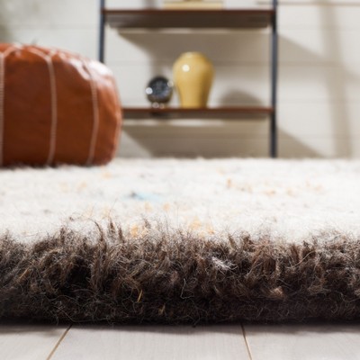 Ivory Wool Hand-Knotted Textured Rectangular Area Rug, 5' x 8'