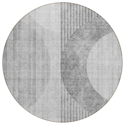 Gray Silver And Charcoal Geometric Washable Indoor Outdoor Area Rug