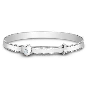 Girls' Adjustable CZ Heart Edged BangleBracelet Sterling Silver - In Season Jewelry
