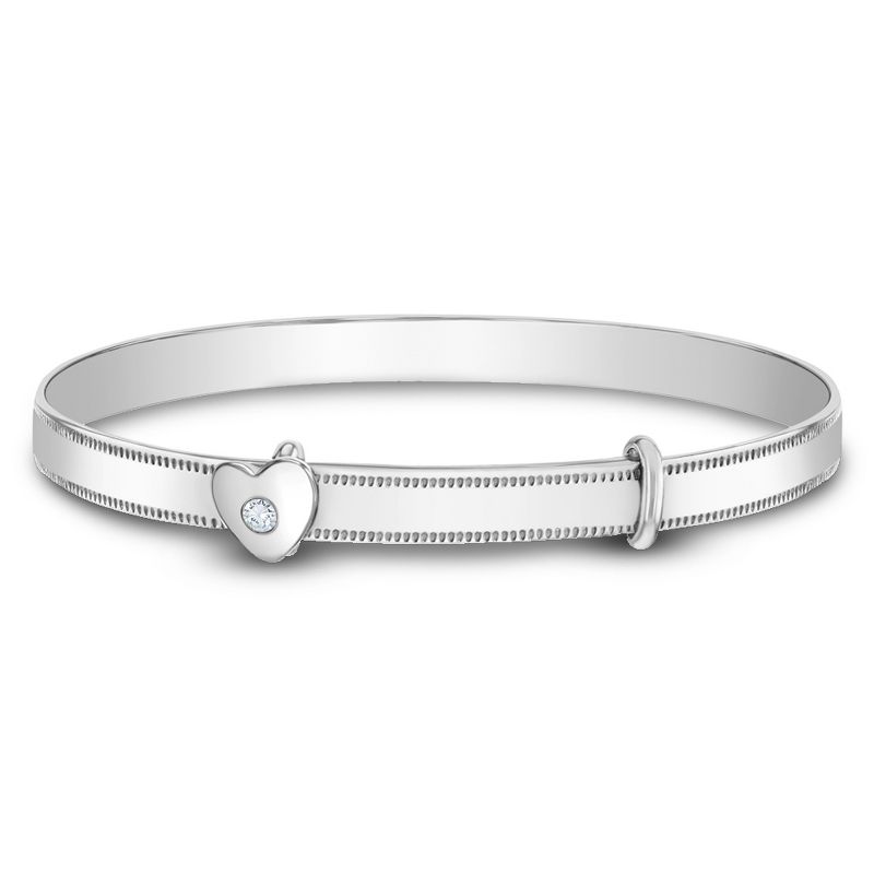 Girls' Adjustable CZ Heart Edged BangleBracelet Sterling Silver - In Season Jewelry, 1 of 4