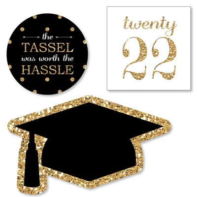 Big Dot of Happiness Gold Tassel Worth The Hassle - DIY Shaped 2022 Graduation Party Cut-Outs - 24 Count