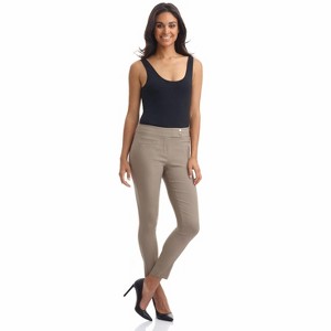 Rekucci Women's Pull-On Slim Ankle Pants with Faux Snaps – Stretch Comfort Waistband & Chic Office Style - Oatmeal, 16 - 1 of 4