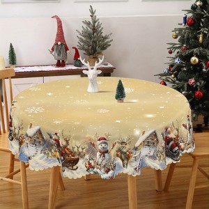Christmas Tablecloth, Winter Snowman Christmas House Christmas Trees Tablecloth Washable Tablecloth for Party Picnic Dinner Decor - 1 of 4