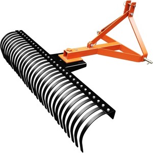 5 FT Landscape Rake for Tractors, 3 Point Rake for Tractor with 30 Steel Tines, Suitable for Cat 1/2 Tractor Under 45 HP, Orange & Black - 1 of 4