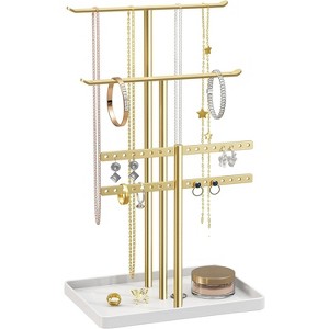14.5-Inch Gold Jewelry Stand - Holds 80 Pieces, Sturdy Display for Necklaces & Bracelets - 1 of 4