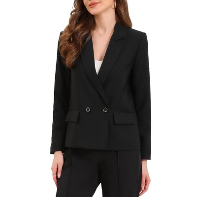 INSPIRE CHIC Women's Double Breasted Notched Lapel Long Sleeve Work Office Suit Jacket Blazer