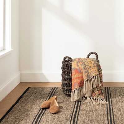 Black and Camel Handwoven Wool Herringbone Rug 3' x 5'