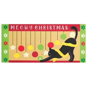 Dicksons Magnolia Garden Meowy Christmas 22 x 10 Inch Red Green Poly Rubber Doormat Insert - 1 of 2