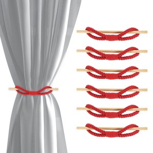 Unique Bargains Cotton Hand-Woven Decorative Drape Curtain Tiebacks with Wood Club - 1 of 4