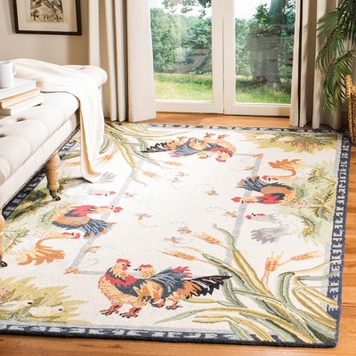 Handmade Ivory Floral Wool Rectangular Area Rug