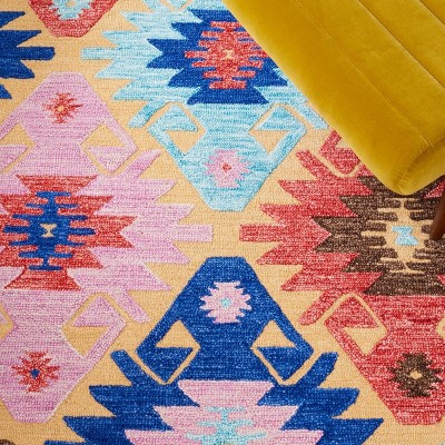 Aspen Blue and Multicolor Wool Geometric Runner Rug