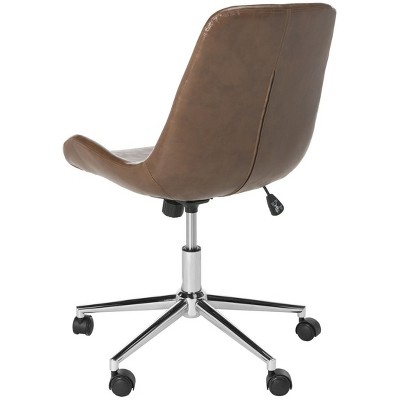 Fletcher Transitional Swivel Task Chair in Brown Leather with Chrome Base