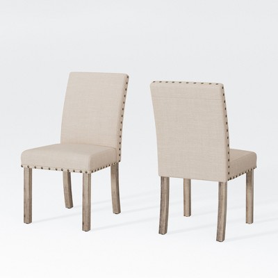 Log Rural Style Dining Chair set of 2 Linen Upholstered Armlesschair Solid Wood Legs-Morden Fort