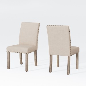 Log Rural Style Dining Chair set of 2 Linen Upholstered Armlesschair Solid Wood Legs-Morden Fort - 1 of 4