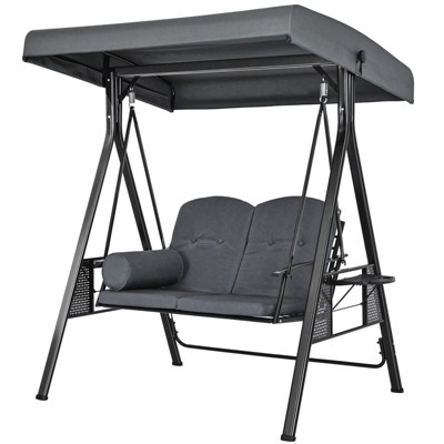 Pamapic 2-Person Metal Patio Swing with Canopy and Cushions