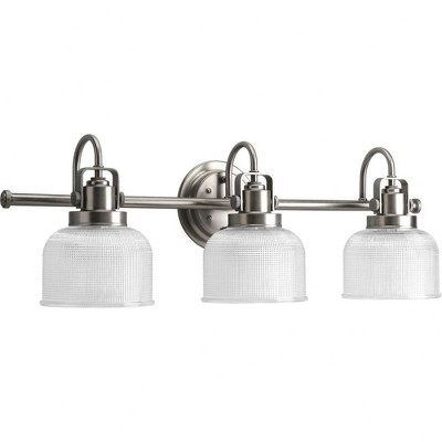 Progress Lighting Archie 3-Light Vanity Light in Antique Nickel with Prismatic Glass Shade