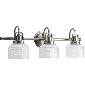 Progress Lighting Archie 3-Light Vanity Light in Antique Nickel with Prismatic Glass Shade - 1 of 3