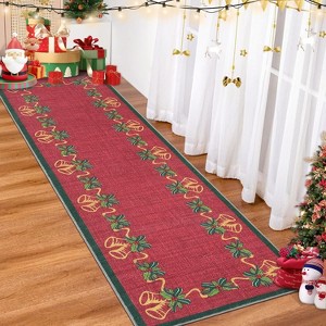 Christmas Area Rugs, Bells Holly Berry Ribbon Garland Traditions Throw Carpets for Living Room Bedroom Kitchen Dining Room Nursery Office - 1 of 4