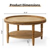31.3" Natural Wood Round Boho Coffee Table with 2-Tier Storage Shelf, Beaded Trim and Curved Legs - 2 of 4
